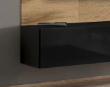 TV-Lowboard Set Public in Wotan Eiche und schwarz, Flat-TV Unterschrank h�ngend mit LED und Akustikpaneel, 180 cm
