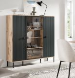 Highboard Graz in schwarz und Nox Eiche Vitrine 115 x 137 cm