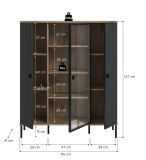 Highboard Graz in schwarz und Nox Eiche Vitrine 115 x 137 cm