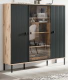 Highboard Graz in schwarz und Nox Eiche Vitrine 115 x 137 cm