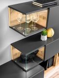 Wohnwand Lester in Anthrazit und Wotan Eiche Schrankwand mit LED, Push-to-Open, 240 x 150 cm