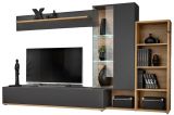 Wohnwand Lester in Anthrazit und Wotan Eiche, Schrankwand inkl. LED und Push-to-Open, 240 x 145 cm