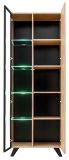 Vitrine Lines in Hickory Eiche und schwarz Glasvitrine mit LED und Push-to-Open, 70 x 192 cm