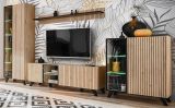 TV-Lowboard Lines in Hickory Eiche und schwarz TV-M�bel mit LED und Push-to-Open, 160 x 52 cm