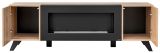 TV-Lowboard Lines in Hickory Eiche und schwarz TV-M�bel mit Ethanol Kamin, 160 x 52 cm