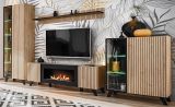Vitrinenschrank Lines in Hickory Eiche und schwarz Glasvitrine mit LED und Push-to-Open, 90 x 192 cm