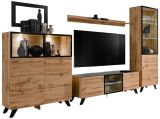 Wohnwand Heritage in Wotan Eiche mit Schwarz inklusive LED, 330 x 197 cm