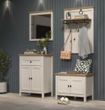 Garderobe Sitzbank Cozy in Kaschmir und Stein Eiche Landhaus Garderobenbank 76 cm, Soft-Close
