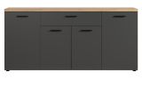 Sideboard Groove in Grau mit Evoke Eiche, 4-t�rige Kommode 180 x 85 cm
