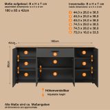 Sideboard Groove in Grau mit Evoke Eiche, 4-t�rige Kommode 180 x 85 cm