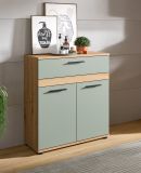 Badezimmer Kommode Bailey in Salbei und Artisan Eiche Badschrank 70 x 79 cm