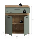 Badezimmer Kommode Bailey in Salbei und Artisan Eiche Badschrank 70 x 79 cm