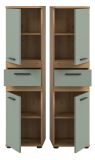 Badezimmer Midischrank Bailey in Salbei und Artisan Eiche Badschrank 35 x 137 cm