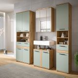 Badezimmer Hochschrank Bailey in Salbei und Artisan Eiche Badschrank 70 x 191 cm
