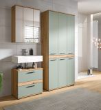 Badezimmer Hochschrank Bailey in Salbei und Artisan Eiche Badschrank 90 x 191 cm