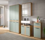 Badezimmer Hochschrank Bailey in Salbei und Artisan Eiche Badschrank 90 x 191 cm