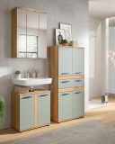 Badezimmer Midischrank Bailey in Salbei und Artisan Eiche Badschrank 70 x 135 cm