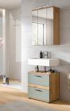 Badm�bel Set 3-teilig Bailey in Salbei und Artisan Eiche Badkombination inkl. LED 60 x 191 cm