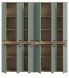 Badezimmer Hochschrank Set Bailey in Salbei und Artisan Eiche 2x Mehrzweckschrank 180 x 191 cm