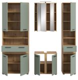 Badm�bel Set 5-teilig Bailey in Salbei und Artisan Eiche Badkombination inkl. LED 199 x 191 cm