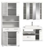 Badm�bel Set 4-teilig Shawn in wei� Hochglanz Badkombination mit Waschbecken 169 x 191 cm
