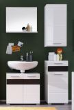 Badezimmer Unterschrank Mezzo in wei� Hochglanz mit Eiche dunkel Badschrank 37 x 79 cm