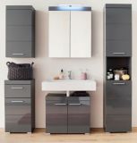 Badezimmer Badm�bel Set Adamo in grau Hochglanz Badkombination 5-teilig 163 x 190 cm
