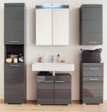 Badezimmer Badm�bel Set Adamo Hochglanz grau inkl. LED-Beleuchtung Badkombination 6-teilig