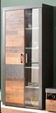 Vitrinenschrank Foundry in Used Wood Altholz Design mit Grau, Vitrine 87 x 189 cm inkl. Beleuchtung