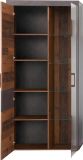 Vitrinenschrank Foundry in Used Wood Altholz Design mit Grau, Vitrine 87 x 189 cm inkl. Beleuchtung