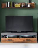 TV-Lowboard Foundry in Used Wood Altholz Dekor mit Grau, Set inklusive Wandregal 140 cm