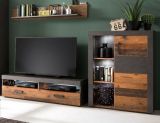 TV-Lowboard Foundry in Used Wood Altholz Dekor mit Grau, Set inklusive Wandregal 140 cm