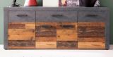 Sideboard Foundry in Used Wood Altholz Dekor mit Grau, Kommode 4-t�rig 178 x 77 cm
