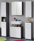 Badezimmer Hochschrank Matrix in wei� Hochglanz und grau Rauchsilber 30 x 182 cm