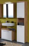 Badezimmer Hochschrank Adamo in wei� Hochglanz und Asteiche Badschrank 37 x 190 cm