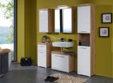 Badezimmer Hochschrank Adamo in wei� Hochglanz und Asteiche Badschrank 37 x 190 cm