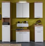 Bad H�ngeschrank Adamo in wei� Hochglanz und Asteiche Badschrank 37 x 77 cm