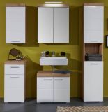 Badezimmer Unterschrank Adamo in wei� Hochglanz und Eiche Asteiche Badschrank 37 x 79 cm