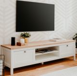 TV-Lowboard Vestland in wei� und Artisan Eiche Landhaus Fernsehtisch 160 x 45 cm TV-Unterteil