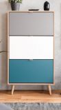 Schuhschrank Colory in Sonoma Eiche hell mit Petrol, Wei� und Grau skandinavischer Schuhkipper Tricolor 70 x 125 cm