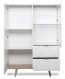 Highboard Lundby in matt wei� mit Sonoma Eiche massiv Vitrine skandinavisch 100 x 140 cm