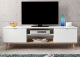 TV-Lowboard Lundby in matt wei� mit Sonoma Eiche massiv Fernsehtisch skandinavisch 160 x 51 cm TV-Unterteil