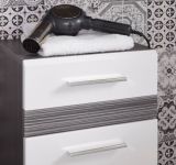 Badezimmer Unterschrank SetOne in wei� Hochglanz und Sardegna grau Rauchsilber 37 x 80 cm