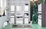 Badezimmer Unterschrank SetOne in wei� Hochglanz und Sardegna grau Rauchsilber 37 x 80 cm