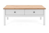 Couchtisch Vestland in wei� und Artisan Eiche Landhaus Wohnzimmertisch 110 x 55 cm Beistelltisch mit 2 x Schubkasten