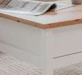 Couchtisch Vestland in wei� und Artisan Eiche Landhaus Wohnzimmertisch 110 x 55 cm Beistelltisch mit 2 x Schubkasten