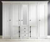 Kleiderschrank Hooge in Pinie wei� Landhaus Dreht�renschrank 7-t�rig mit Spiegel 236 x 206 cm