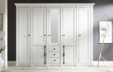 Kleiderschrank Hooge in Pinie wei� Landhaus Dreht�renschrank 7-t�rig mit Spiegel 236 x 206 cm
