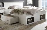 Bett Hooge in Pinie wei� Landhaus Stauraumbett mit 2 x Bettschubkasten Liegefl�che 140 x 200 cm