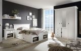 Schlafzimmer komplett Hooge in Pinie wei� Landhaus Set mit Bett, Kleiderschrank und Nachttisch